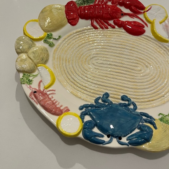 Vintage Multicolor Ceramic Sculpted Seafood Oval Platter 14" X 11" Lobster Crab - Picture 2 of 7